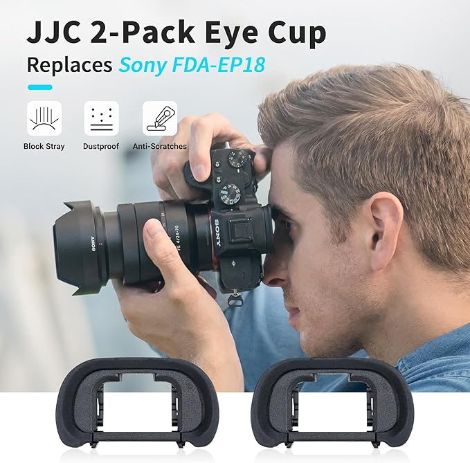 JJC Camera Eyecup Eyepiece Viewfinder for Sony A7 III A7 II A7 A7R IV A7R III A7S II A7S A99 II A9 A58 Camera, Soft Silicone Eye Cup Replacement of Sony FDA-EP18 (2 Pack)