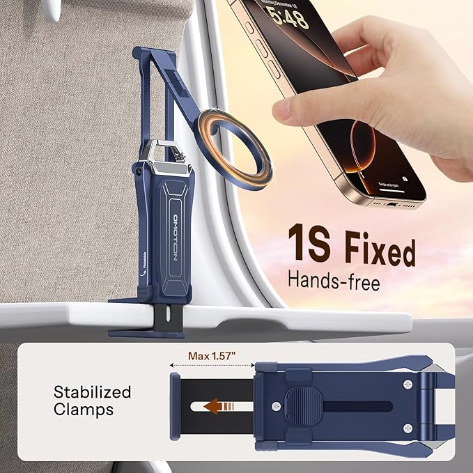 OMOTON 360°Rotating for MagSafe Tripod Mount, Adjustable Aluminum Magnetic Phone Tripod for iPhone 17/16/15/14 Pro Max Air, Foldable Cell Phone Stand Fits Vlog, Gym, Travel Essentials, Navy Blue