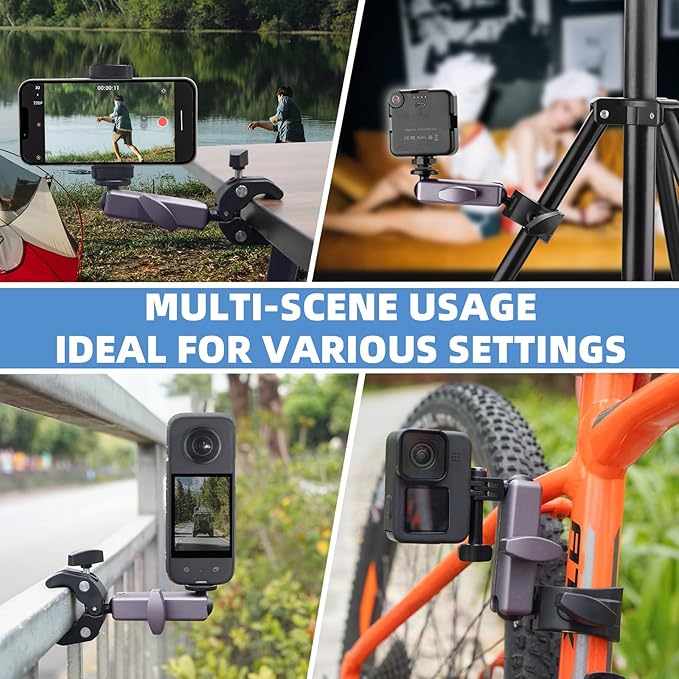 BRDRC Pocket 3 Camera Bike Mount Clamp Motorcycle Handle Holder Aluminum for Insta360 X5 X4 X3 Ace Pro Go 3S, for DJI Osmo Pocket 3 2 Mobile 7P Action 5 Pro 4 3, for GoPro Max Hero Mini Accessories