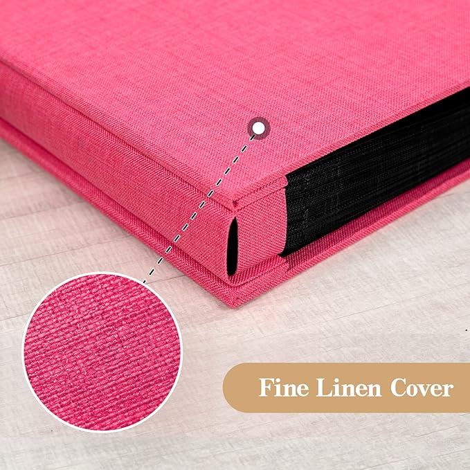 potricher Small Photo Album 4x6 200 Photos Linen Cover Picture Photo Book for Family Wedding Anniversary Baby Vacation (Rose Red,200 Pockets)