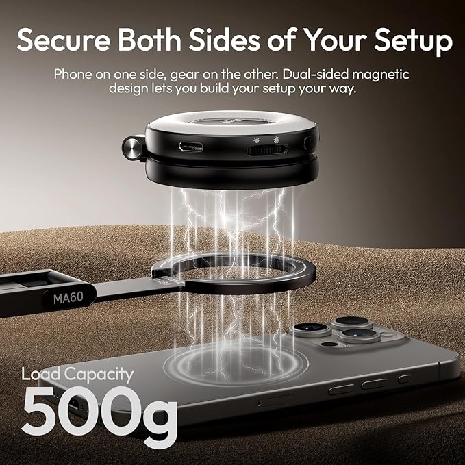 ULANZI MA60 Magnetic Phone Tripod Stand for iPhone - Aluminium Smartphone Mini Tripod Pocket Cell Phone Stand Strong Magnet Quick Mount Compatible with iPhone17 16 15 14 13 12 Series, Black