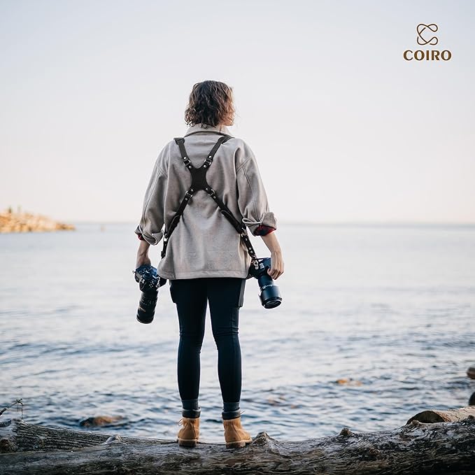 C Coiro Camera Harness for 2 Cameras Dual Shoulder Leather Camera Strap for DSLR/SLR, Camera Straps for Photographers