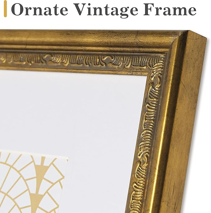 VIOLABBEY 5x7 Matte Gold Picture Frame, Display 4x6 Photo with Mat or 5x7 without Mat, Ornate Vintage 5 x 7 Matte Gold Frame for Wall Decor or Tabletop Display