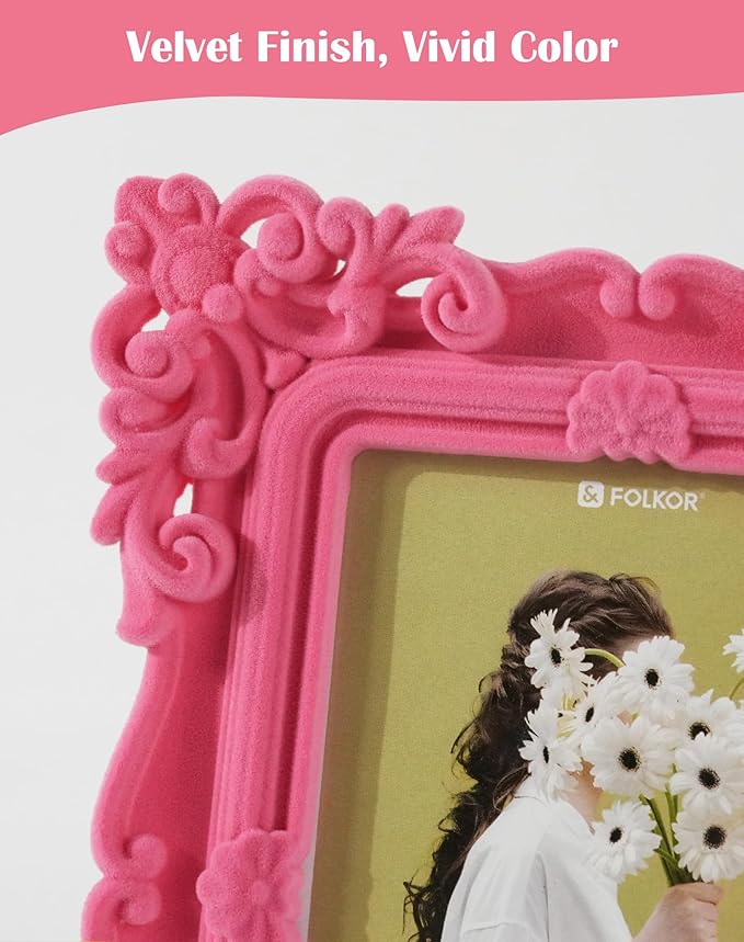 5x7 Decorative Picture Frame with Real Glass for Abstract Artwork Landscape Portraits, Ornate Photo Frames for Travel Snapshots Watercolor Paintings Animal Art Prints Illustration (Pink)