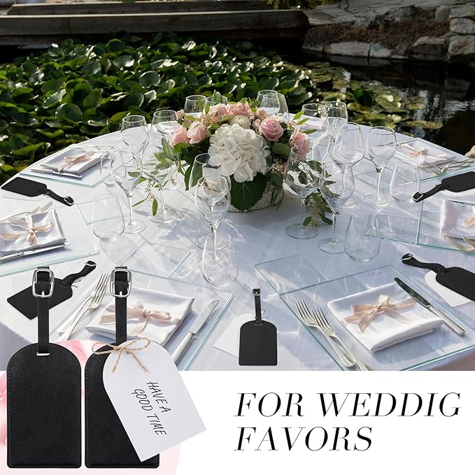 Amylove 48 Sets Leather Luggage Tags Bulk Wedding Favors Luggage Tags for Guests Bridal Gifts Wedding Bridal Shower Gift PU Leather with Name ID Card Tag for Guests