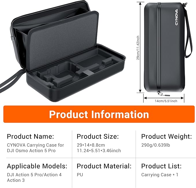 CYNOVA Carrying Bag for DJI Osmo Action 4/5 Pro, PU Storage Protective Bag for DJI Osmo Action 4/5 Pro Adventure Combo Accessories, Protective PU Storage Accessories