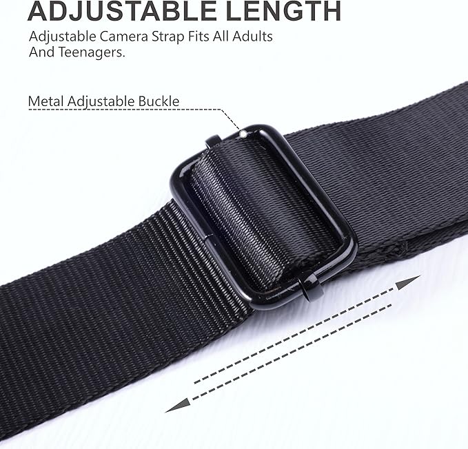 Padwa Lifestyle Black Adjustable Camera Strap - 1.5" Top Layer Cowhide Head Camera Straps for Photographers, Nylon Adjustable Neck Shoulder & Crossbody Strap Quick Release for All Cameras