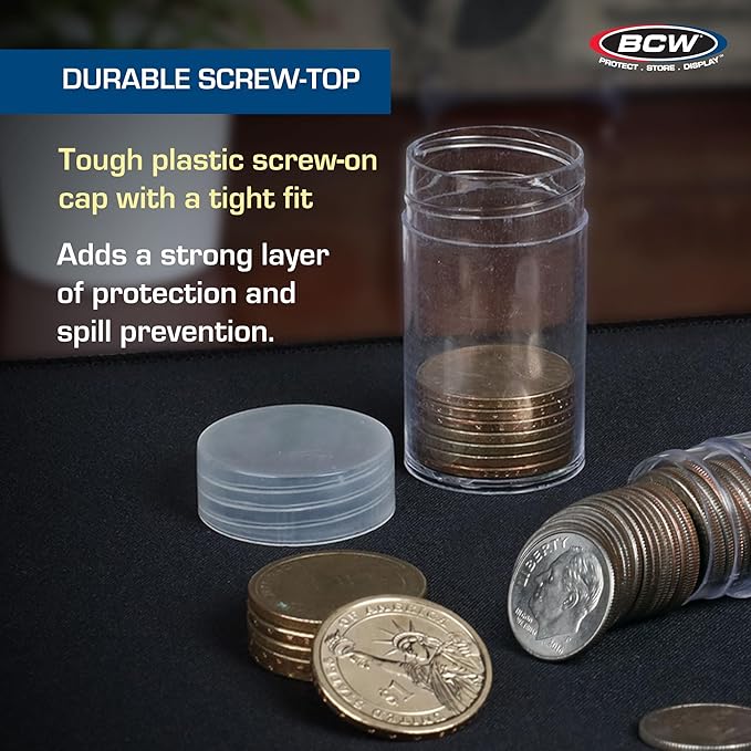 BCW Coin Tubes for US Nickels – 10ct | Durable Plastic Storage with Airtight Lids | Holders for Collectors