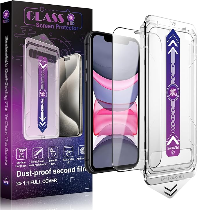 SHANG PIN JIA 2 Pack Screen Protector Tempered Glass for iPhone 11 and iPhone XR 6.1-Inch Auto Dust Removal, No Bubbles, High Definition Clear, Easy Installation
