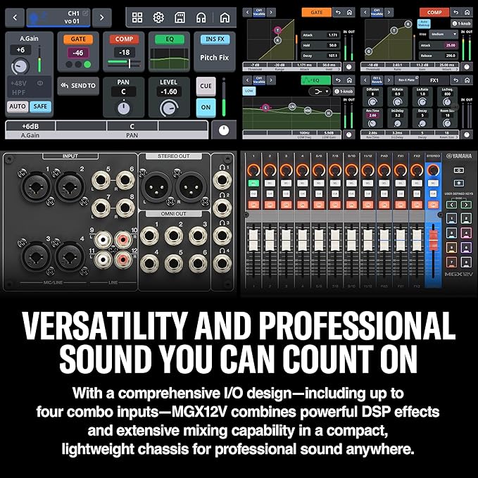 Yamaha MGX12 18ch Digital Mixing Console, Dual USB-C Audio Interface, Includes Cubase Al, WaveLab Cast LE, Basic FX Suite and Steinberg Plus Software Bundle, Black MGX12 B