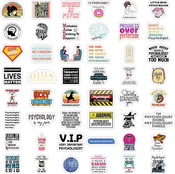 BulbaCraft Psychology Stickers (100Pcs), Funny Vinyl Decals for Laptop, Therapy Gifts, Psychologist Stickers for Women & Men, Waterproof, Reusable