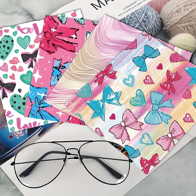CREATCABIN 6 Packs Thickened Glasses Cleaning Cloth Pink Bowknot Heart Design Microfiber Cleaning Cloth Multi-Colored Eyeglass Cleaning Cloths Soft Wipes for Reusable Eyeglass Phone Screens 6 x 6 Inch