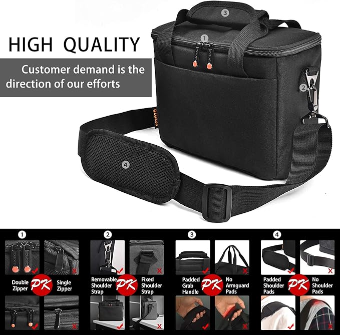 FOSOTO Padded Camera Case with Extra Rain Cover Compatible for Canon EOS Rebel T3i T5 T6 4000D SL2 Nikon B500 D3400 Panasonic Lumix FZ80 DSLR SLR Camera Lens (Black)