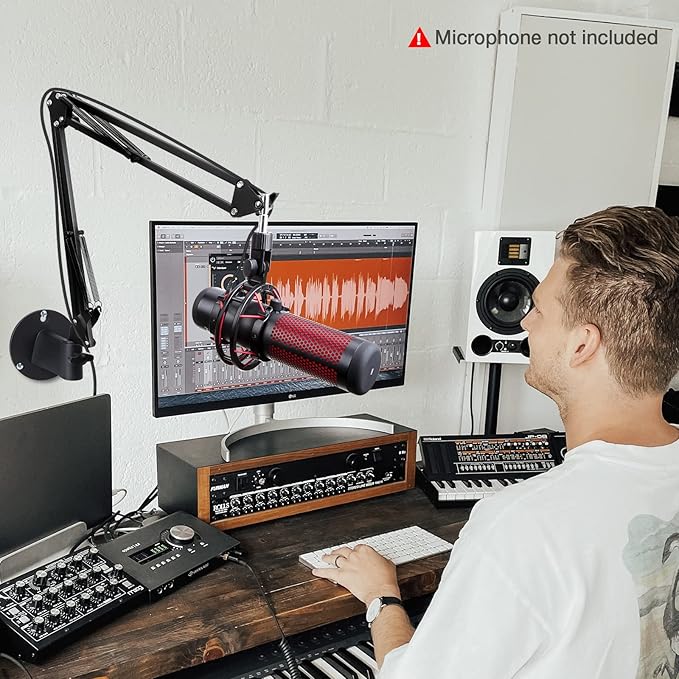 SUNMON Microphone Wall Mount and Metal Table Mounting Clamp, Universal Microphone Boom Arm Stand Compatible with HyperX QuadCast, Blue Yeti, Blue Snowball, Shure SM58 Microphone