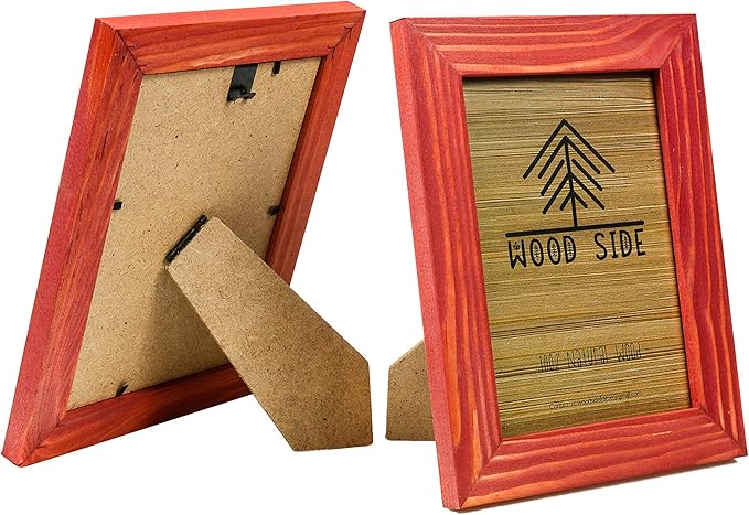 Rustic Wooden Picture Frame 4x6 Inch - Set of 2-100% Natural Eco Barn Wood with Real Glass - Made for Wall Hanging and Tabletop Display - Red