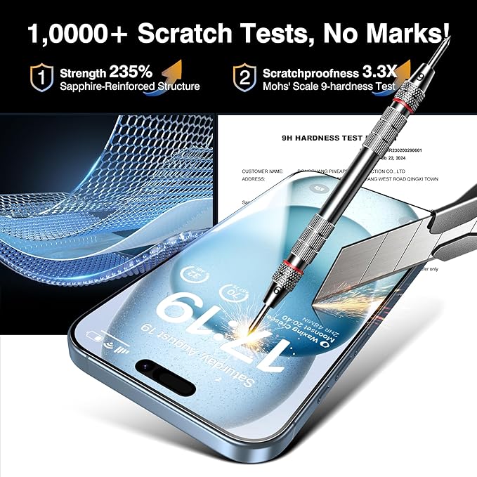 EZ-GLAZ- 4 Pack for iPhone 15 Plus Screen Protector [6.7"] With 2 Pack Camera Lens Protector, 9H+ Hardness 12FT Military Grade Shatterproof Scratch Resistant Durable Tempered Glass Film with Flawless Fit Kit, HD Clear