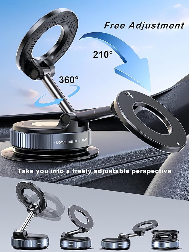 Upgraded 360° Vacuum Magnetic Phone Holder, Magnetic Car Phone Mount, Hands-Free Suction Cup Phone Holder for Car/Gym/Mirror/Shower/Smooth Surface, Car Mount Fit for iPhone 17 Pro Max White