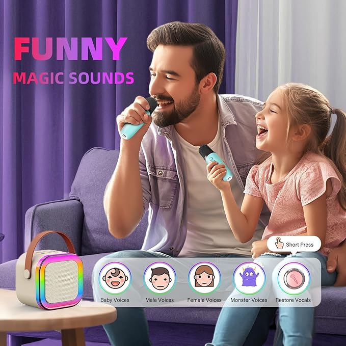 Karaoke Machine for Kids, Kids Karaoke Machine for Girls with 2 Wireless Microphones, Mini Portable Bluetooth Speaker Kids Karaoke Machine Gifts for Girls and Boys Family Party (Blue)