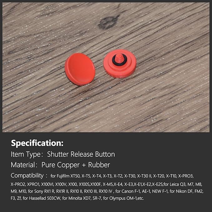 5 Pack Shutter Release Button,Pure Copper Concave Surface Camera Button for Fuji X-M5 XT50 X-T5 X-T4 X-T3 X-T2 X-T30 X-T30 II X-T20 X-T10 X100VI X100V (Red)