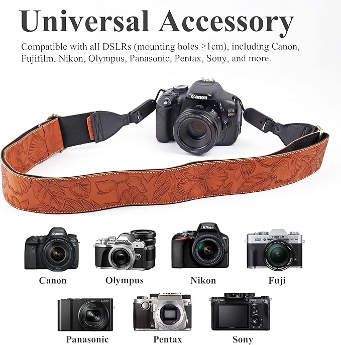 QIELIZI Lifestyle Camera Strap,Vintage Adjustable Vintage Neck & Shoulder Strap for All DSLR Cameras