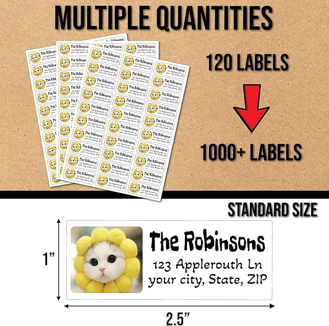 Personalized Return Address Labels with Photo or Logo | Upload Your Picture | 120-1000 Stickers on Sheets | Custom Self Adhesive Mailing Sticker | Full Color on White Print Your Own