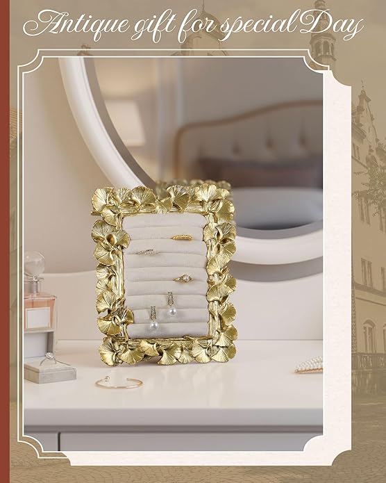 Jewelry Display Stand Vintage Necklace Organizer Ring Holder Earring Tray Resin Jewelry Photography Props Frame with Velvet Backing for Gifts
