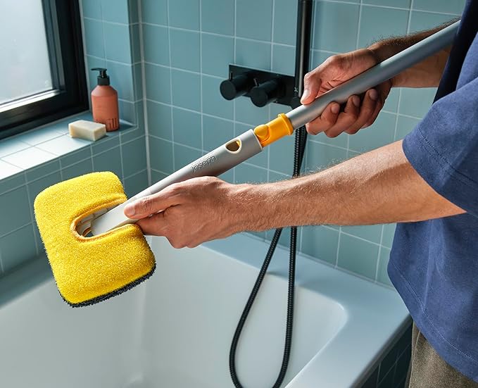 Joseph Joseph CleanTech 6-Piece Cleaning Set with Extension Handle, Includes: Glass Cleaner w/Squeegee, Tile Scrubber, Grout Brush, Surface Cleaner and Duster with Telescopic Pole for Ceiling Fan