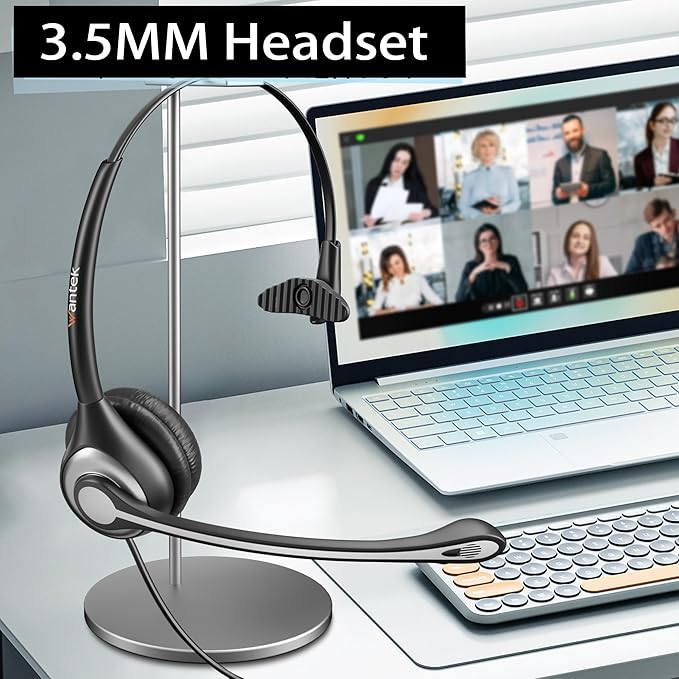 Wantek Cell Phone Headset Mono with Noise Canceling Mic, Wired Computer Headphone for iPhone Samsung Huawei HTC LG ZTE BlackBerry Smartphones and Laptop PC Mac Tablet with 3.5mm Jack(F600J35)
