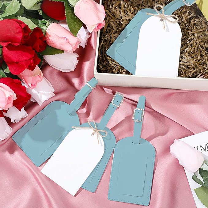 Amylove 48 Sets Leather Luggage Tags Bulk Wedding Favors Luggage Tags for Guests Bridal Gifts Wedding Bridal Shower Gift PU Leather with Name ID Card Tag for Guests
