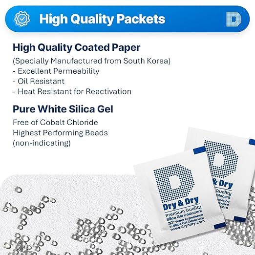 Dry & Dry 3 Gram [500 Packets] Silica Gel Packets Silica Gel Desiccants, Silica Gel Packs - Rechargeable (Food Safe) Silica Gel Packets, Silica Packets