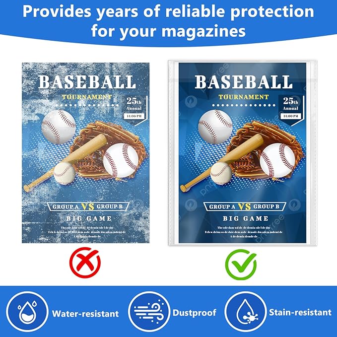 DEDC Magazine Bags and Boards 150 Pack - Heavy Duty 3.5 Mil Resealable Magazine Protector Sleeves with Rigid Acid-Free Backing Boards - Archival Clear Storage for Comics, Magazines & Collectibles