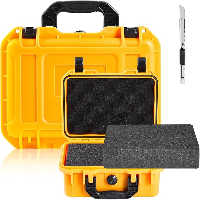 Relaxweex 1 Pcs 16.3 x 12.4 x 6.5 Inch Waterproof Hard Case with DIY Customizable Foam Insert Portable Protective Case with Knife for Camera Drones Equipments Tools Test Instruments (Yellow)