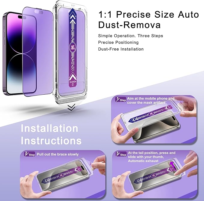SHANG PIN JIA 2 Pack Anti Blue Light Matte Screen Protector for iPhone 16 Plus/iPhone 15 Plus/iPhone 14 Pro Max 6.7-Inch Auto Dust Removal, No Bubbles, Tempered Glass Film, Easy Installation