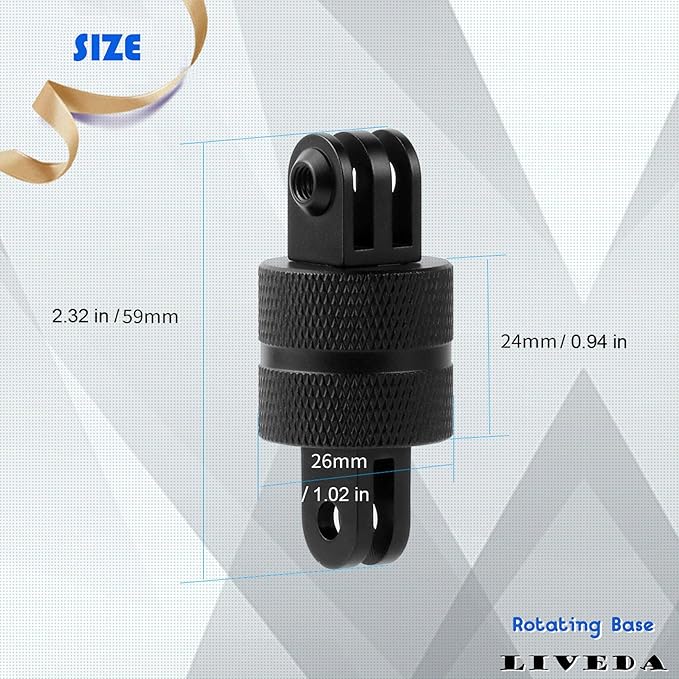 360 Degree Rotation Tripod Mount Adapter, Aluminum 1/4 inch 20 Camera Mount Adapter Compatible with GoPro 13/12 Black,Hero10/ 9/8/ 7/6/ 5/ Series,DJI, XiaoYi and Other Standard 1/4 Accessories