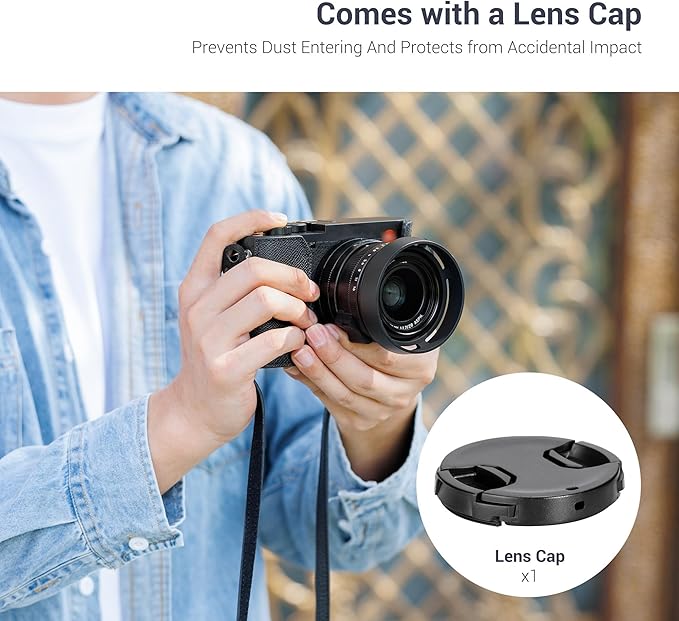 JJC Metal Lens Hood Shade for Leica Q3 43/Q3/Q2/Q Cameras, Replaces Leica Round Lens Hood Q, with 49mm Center Pinch Snap-On Lens Cap, No Vignetting
