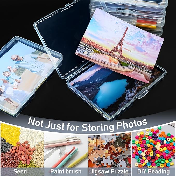 FAAYUCK Photo Storage Box 5 x 7 Inches, 12 Pack Photo Organizers and Storage, Acid-Free Picture Storage Container, Stackable Craft Keeper for Photos, Cards, Stamps, Scrapbooking, Office Supplies etc