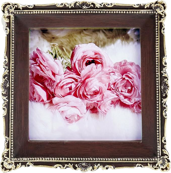Hymmah 3 * 3inch Mini Wallet Picture Frame Vintage Photo Frame Ornate Textured Hand-Crafted Resin Frame with Easel&Hook for Tabletop&Wall Display,Photo Gallery,Art