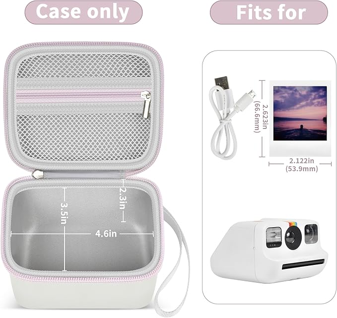 ANKHOH Digital Camera Case for Polaroid Go Generation 2 Gen 2/9035/9071/9070 Instant Mini Camera, Instax Film Cameras Storage with Mesh Pocket for Photo, Stickers (Box Only) (White-purple)