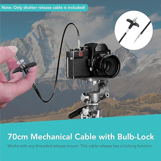 Foto&Tech 70cm Mechanical Shutter Release Cable with Bulb-Lock Compatible with Nikon Df/ F80/ F4/ FM2/ F3/ FE/ FM3a, Fujifilm X-E3/X-Pro2/X10/X100/X-PRO1/X-E1/DF-1, Leica M6/M8/AE-1,Minolta SRT-200