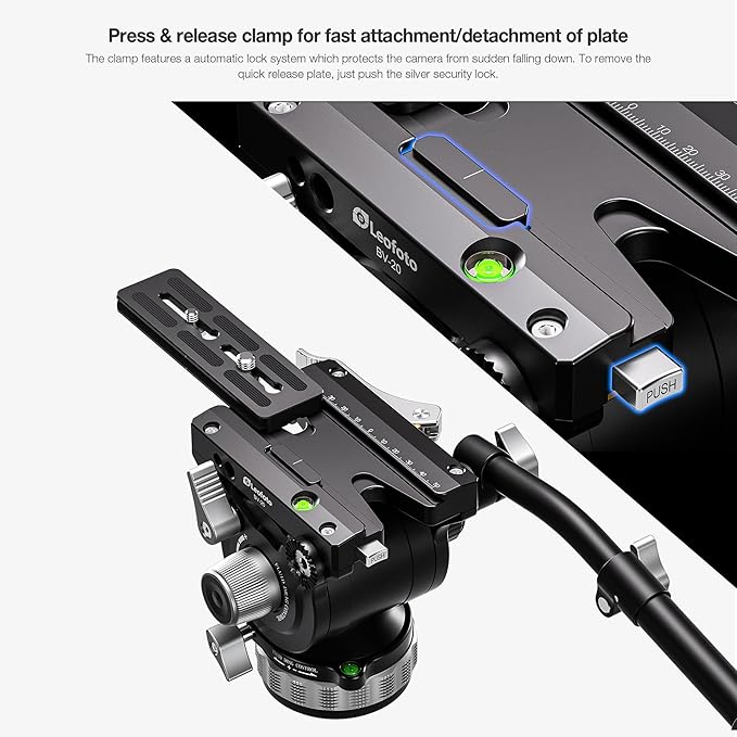 Leofoto Heavy Duty Video Camera Tripod Fluid Drag Pan Head with Arca Plate for DSLR Camera,Camcorders, 360° Rotating Tripod Head with Pan Lock, Load up to 33lbs (BV-20)