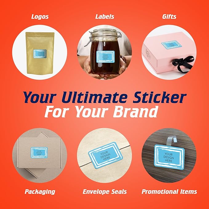 100 Custom Vinyl Stickers - Upload Your own Image, Text, Design, Logo - Personalized Logo Labels for Handmade, Packaging, Bottle, Jars, Candle, Brand Stickers (Blue Swirls, 6x4)