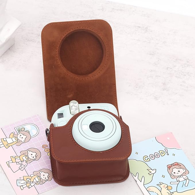 Frankmate Protective Case Compatible with Mini 12 Instant Film Camera with Accessory Pocket and Adjustable Strap (Brown)