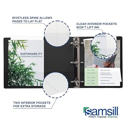 Samsill Durable 0.5 Inch Binder, Made in The USA, D Ring Binder, Customizable Clear View Cover, Charcoal Black, Holds 125 Pages