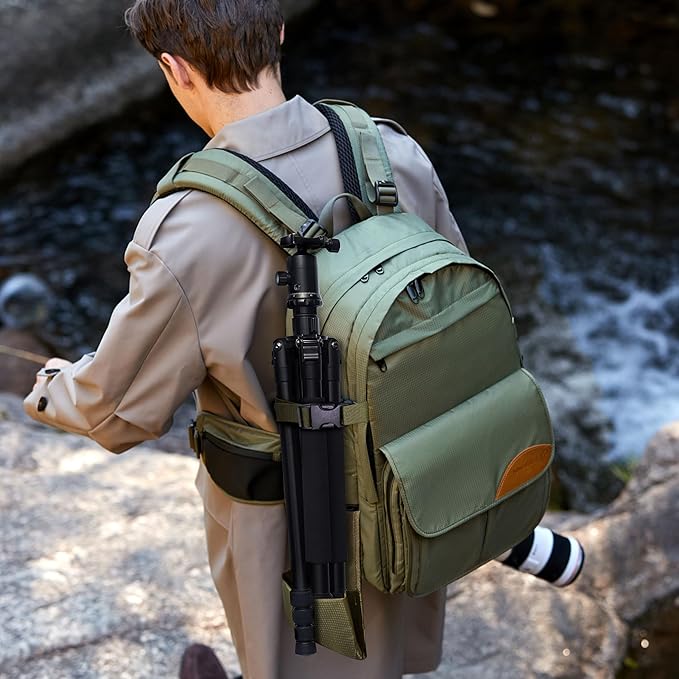 Padwa Lifestyle Professional Camera Backpack - Large Capacity Photography Camera Bag with Thick Padded Comfort Strap and Wide Waist, Versatile Photographer,Multi Cameras,Lensas,a Laptop(Green Nylon)