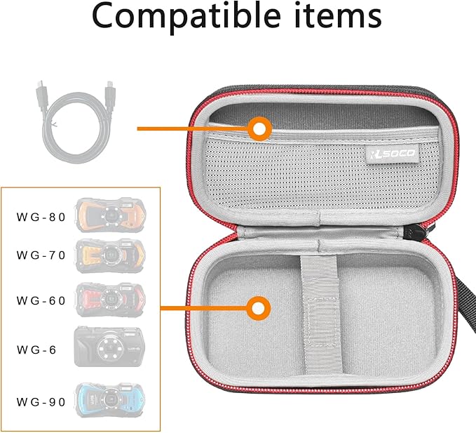 RLSOCO Camera Case,Hard Case for PENTAX WG-90/WG-8/WG-1000 & Ricoh WG-80/WG-7/WG-6/WG-30/WG-70 Waterproof Digital Camera - Black (Case Only)