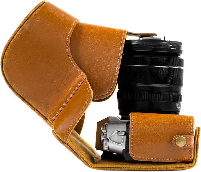 MegaGear MG983 Fujifilm X-T30, X-T20, X-T10 (16-50mm/ 18-55mm Lenses) Ever Ready Leather Camera Case and Strap, with Battery Access - Light Brown
