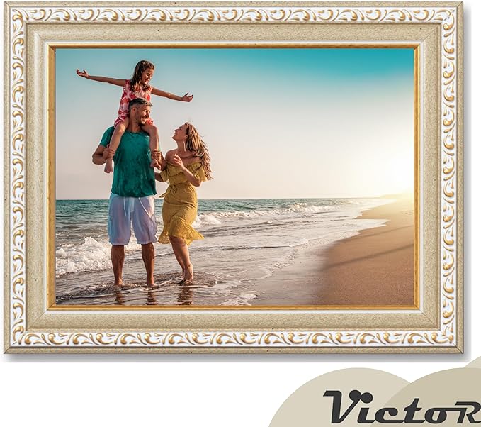 VictoR Picture Frame Chagall 6x8 Beige Gold - Vintage Picture Frames with Shutterproof Acrylic Glass - 6 x 8 Photo Frame - Beige Picture Frames - Antique