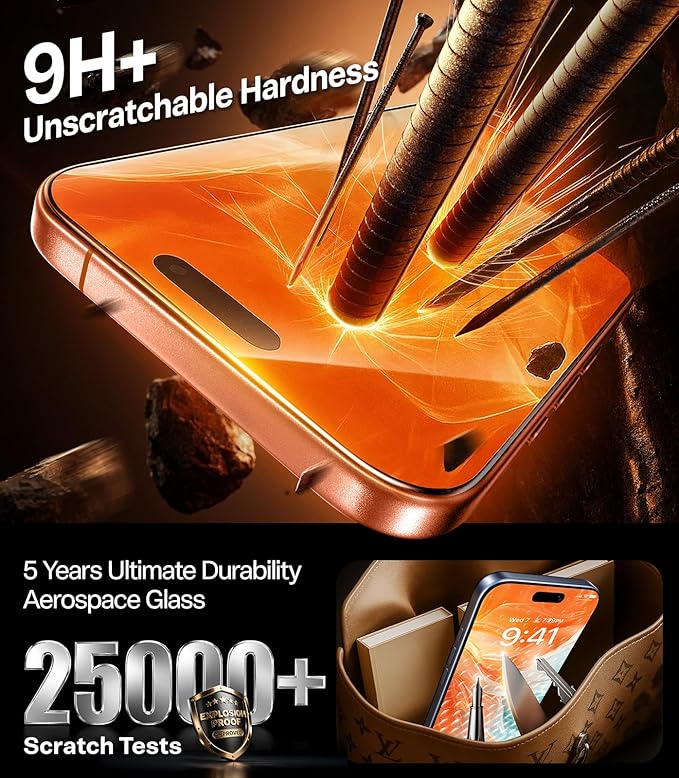 TORRAS Military-grade aerospace glass for iPhone 16 Screen Protector [9H＋Unbreakable from 12-foot Drop,Longest Durable],GlassGo X Glass for iPhone 16,2 Packs