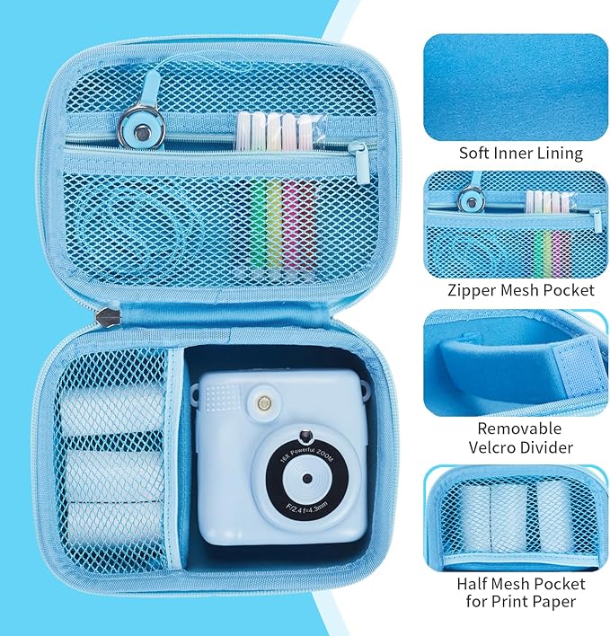 Hikkon Camera Case Compatible for ESOXOFFORE/Upgrade/Dylanto/Yehtta/HiMont/CAMCLID Kids Instant Print Camera Toy,Portable Digital Camera Storage Holder Organizer Bag (Case Only) - Blue