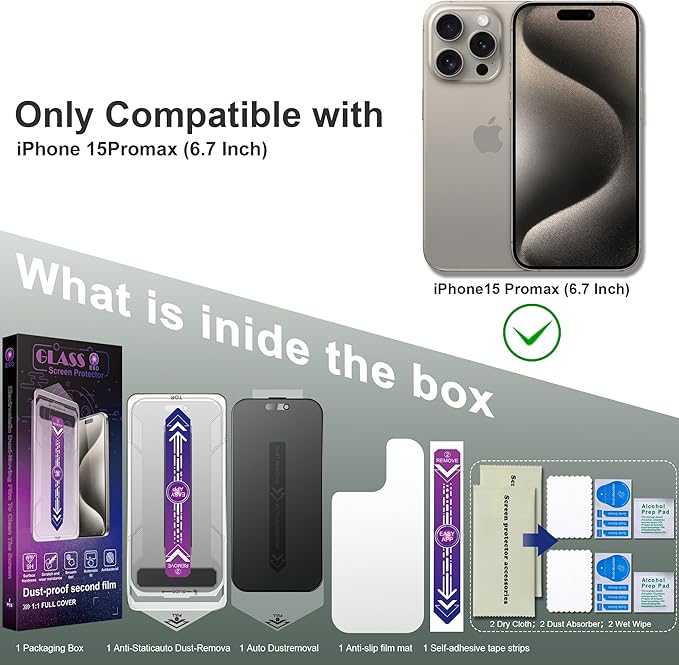 SHANG PIN JIA 2 Pack Matte Privacy Screen Protector for iPhone 15 Pro Max 6.7-Inch Auto Dust Removal, No Bubbles,Anti-Spy Tempered Glass Film, Easy Installation